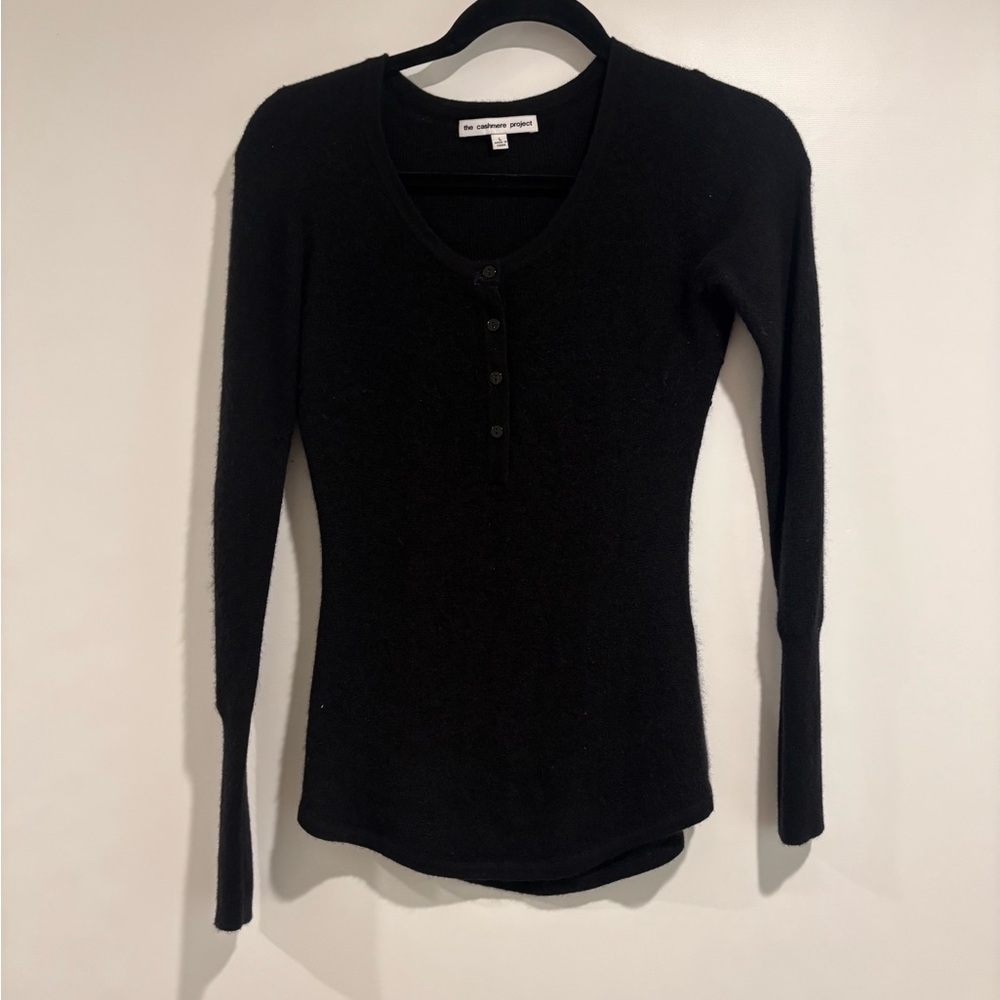 Cashmere Black Long Sleeve Henley Top